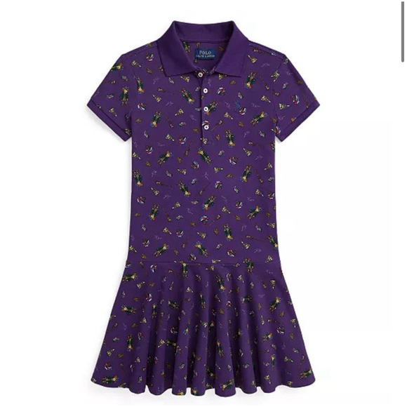 Polo Ralph Lauren Other - Polo Ralph Lauren Girls (12-14) AOP Stretch Mesh Polo Bear Dress Purple NWT LG